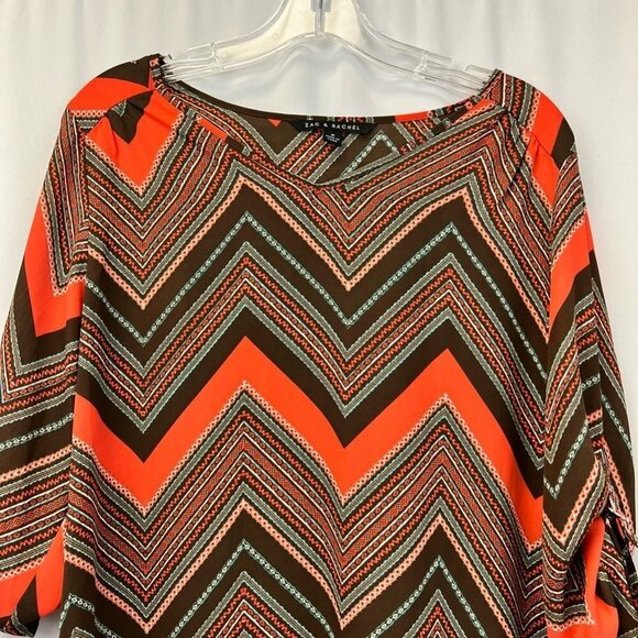 Zac & Rachel Womens Blouse Multicolor Chevron 3/4 Sleeve V Neck Shark Bite M - Picture 2 of 11